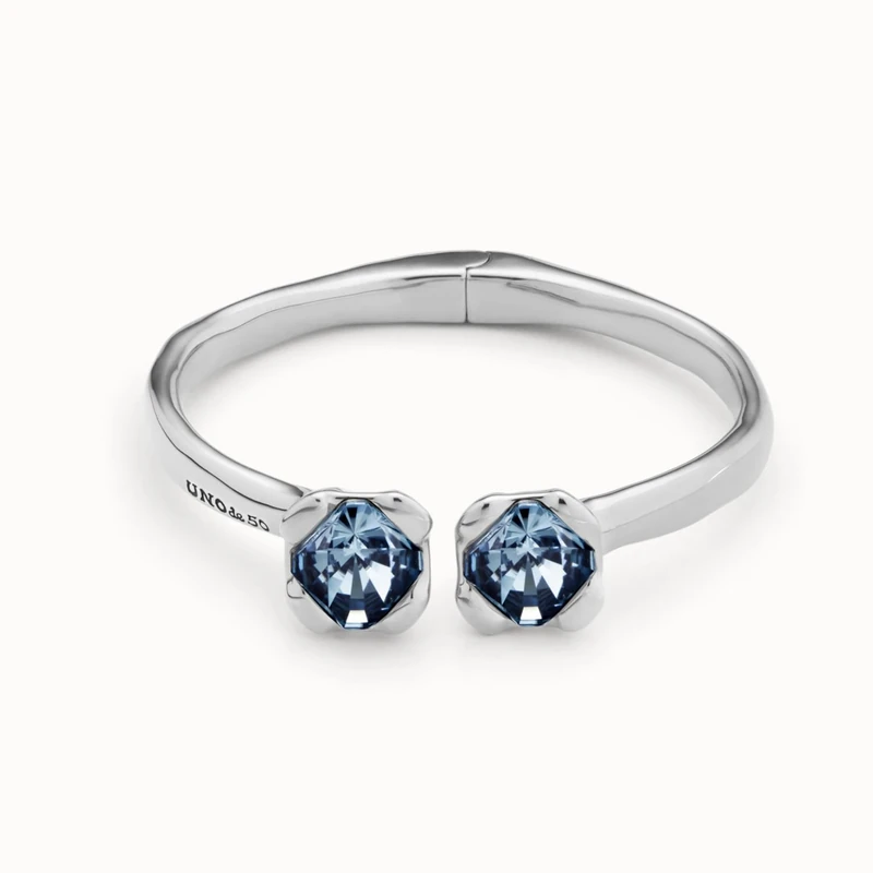 Bracelet Rigid Plated in Silver of Sterling with Muelle Interior and Dos Lens Facetados Blue Min Perimeter 18