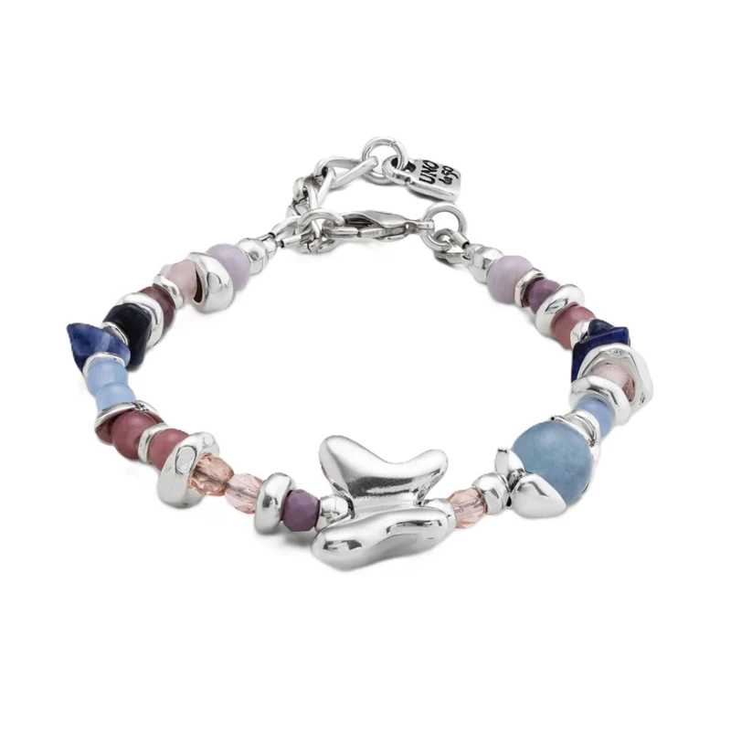 Bracelet Plated in Silver of Sterling Lens Artesales in Tonos Blue and Pink Mariposa Central- Min Perimeter 15,5 Max Perimeter 16,5