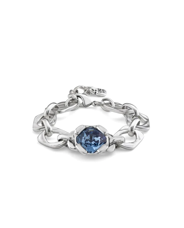 Bracelet Plated in Silver of Sterling with Eslabones, Lens Facetado Blue Cierre Mosquetón and Extensión- Min Perimeter 16 Max Perimeter 19