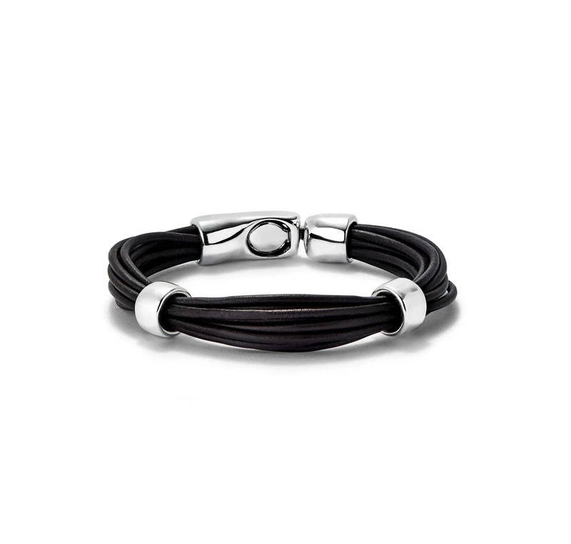 Bracelet Leather with Cierre and 2 Circunferencias of Alloy of Metal Plated Silver of Sterling Min Perimeter 18,5