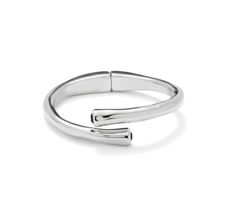 Bracelet Rigida of Alloy of Metal Plated in Silver of Sterling and Lens Black in Extremos- Min Perimeter 19