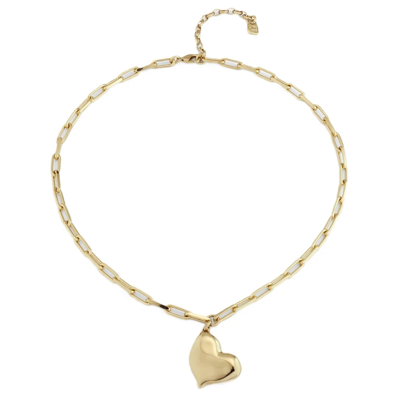 Necklace Alloy Metal Plated in Gold of 18k, Chain Corta of Eslabones Medium and Corazón Medium Mín Longitud: 41 - Image 1