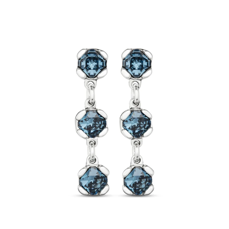 Pendant of Alloy of Metal Plated in Silver of Sterling with 3 Lens Facetados Blue Colgantes- Mín Longitud: 3,7