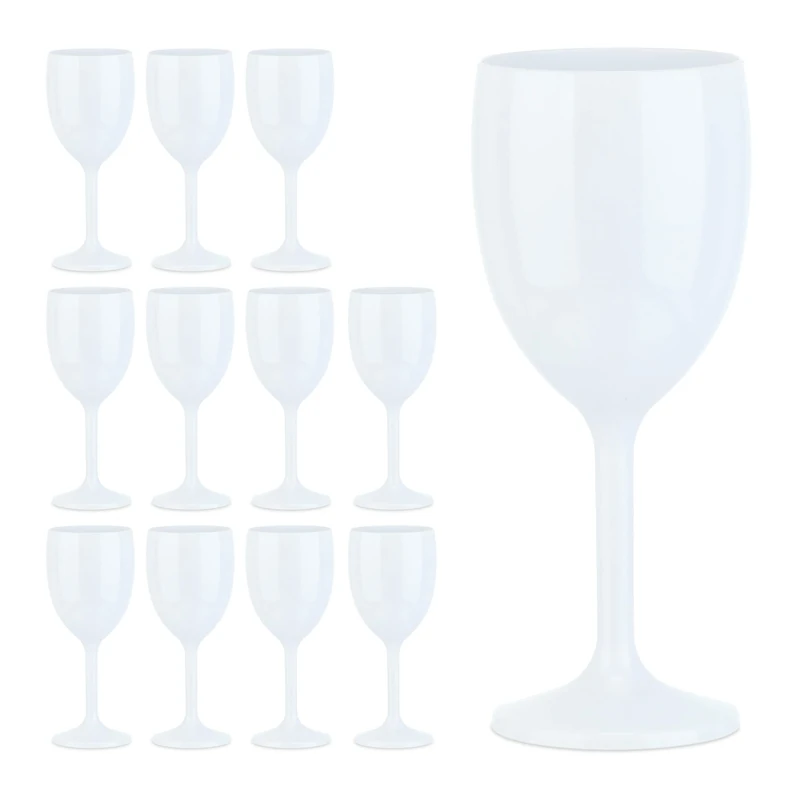 Relaxdays, Plastic Wine Glasses, Set of 12, Shatterproof, BPA Free, 250 ml, Reusable, Cups for Camping & Parties, White