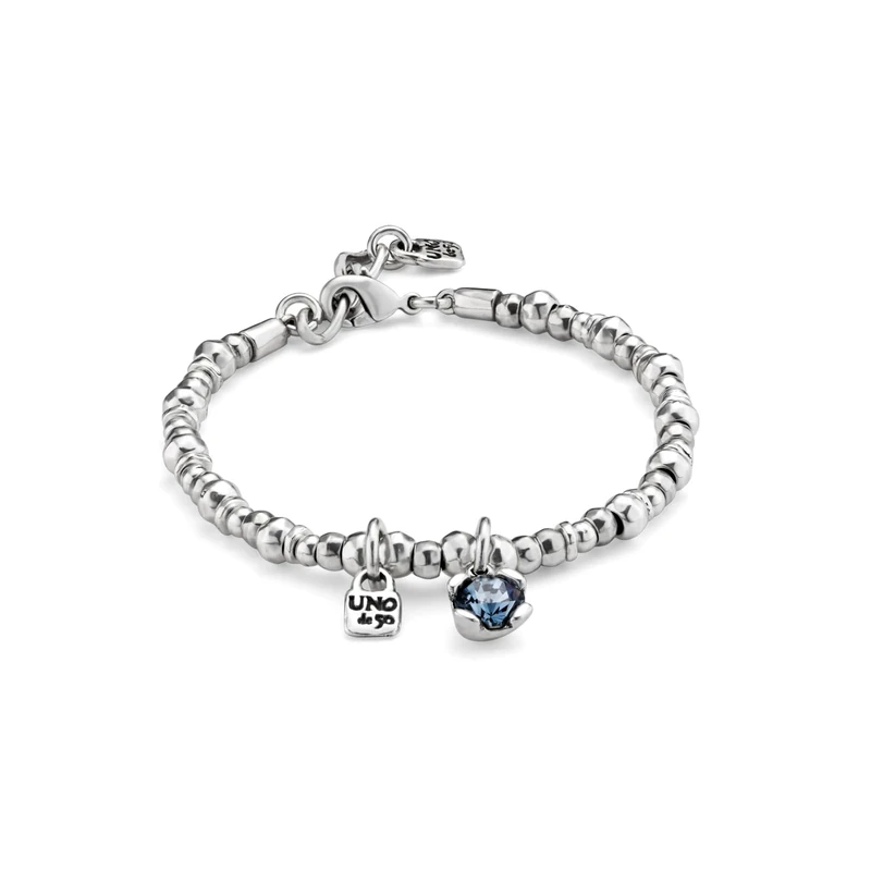 Bracelet Plated in Silver of Sterling with Fornitura of Bolas, Charms of Lens Facetado Blue and Candado- Min Perimeter 15,7 Max Perimeter 18