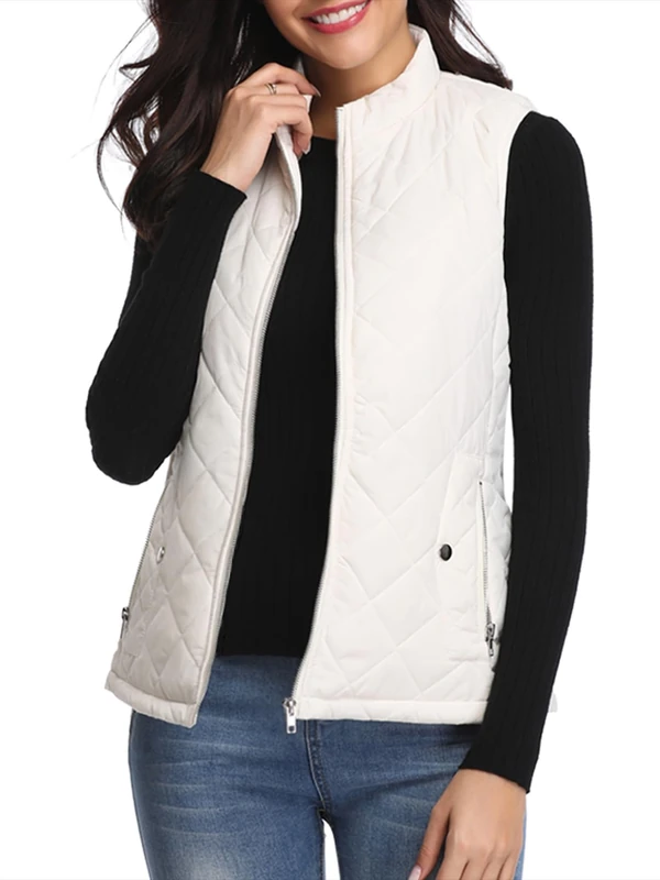fuinloth Women's Quilted Gilet, Lightweight Body Warmer Padded Outdoor Vest Sleeveless Jacket White XX-Large - Image 1