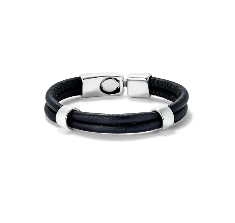 Bracelet Doble Leather with 2 Circunferencias and Cierre of Alloy Metal Plated Silver of Sterling - Min Perimeter 18,2