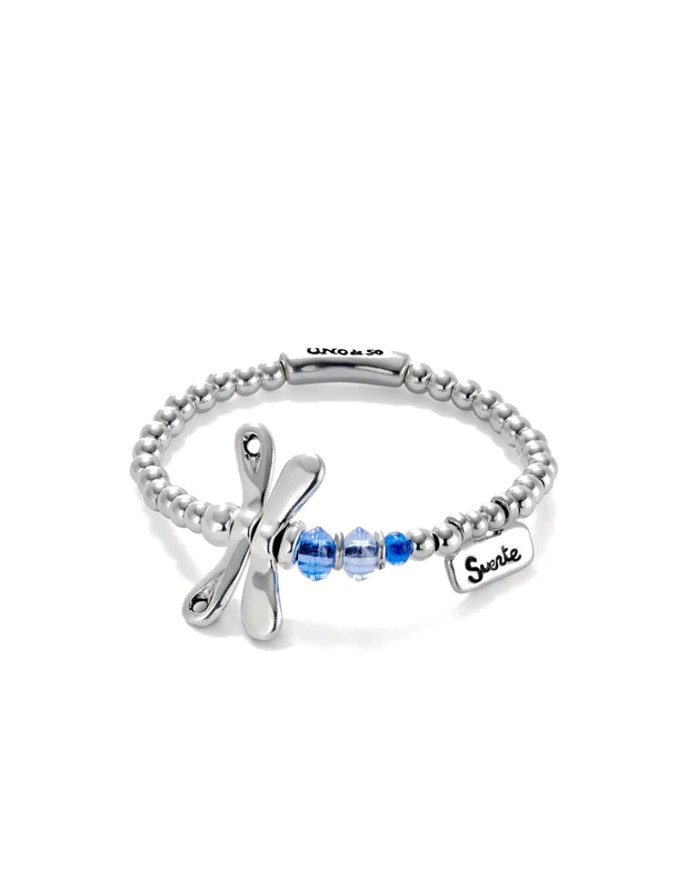 Bracelet Elastica with Libelula of Alloy of Metal Plated in Silver of Sterling with Lens Blue Min Perimeter 16