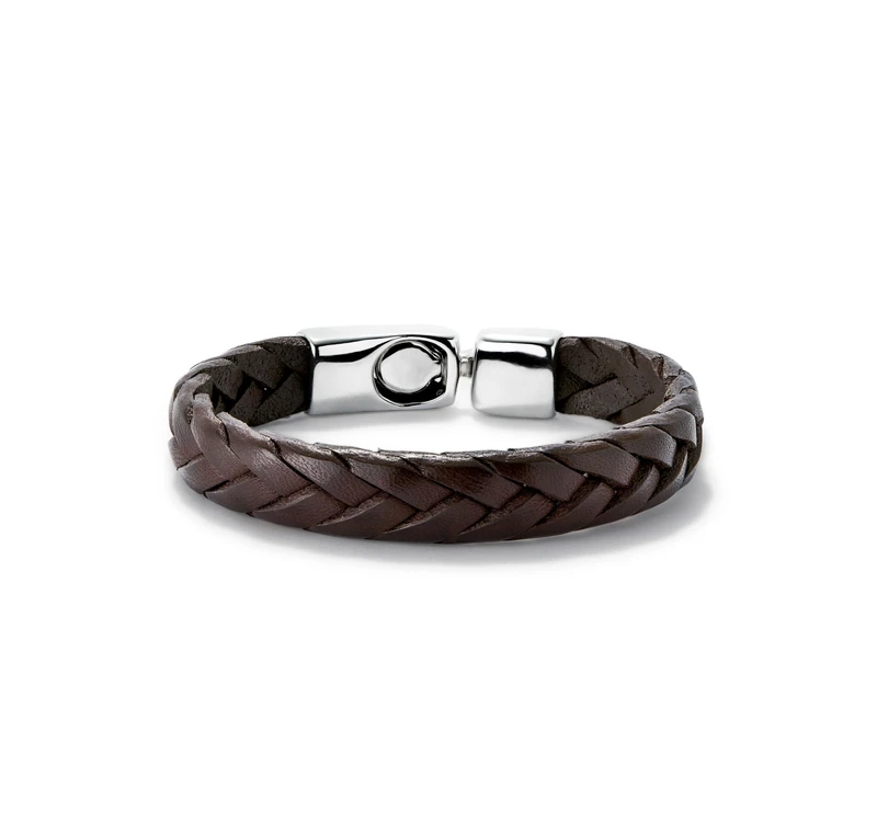 Bracelet Leather Trenzada Color Coñac with Cierre of Alloy of Metal Plated Silver of Sterling - Min Perimeter 20 - Image 1