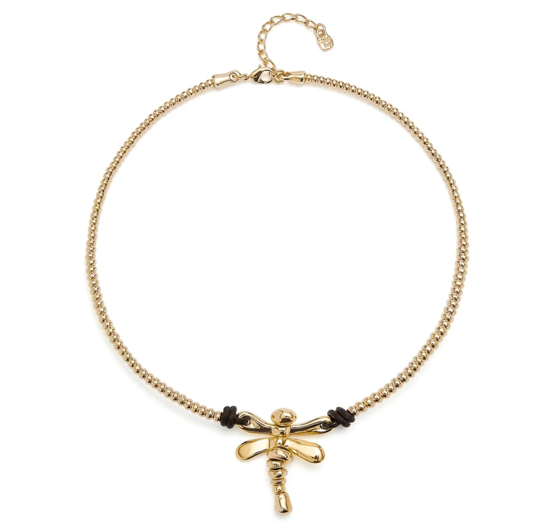 UNO DE 50 Necklace Corto of Alloy of Metal Plated in Gold of 18k with Libelula and Lens Artesanales Blue Mín Longitud: 38