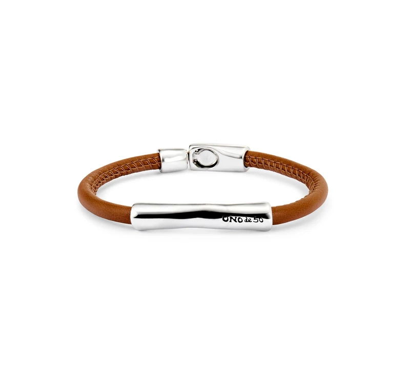 Bracelet of Leather Color Camel with Cierre of Alloy of Metal Plated Silver of Sterling - Min Perimeter 20 - Image 1