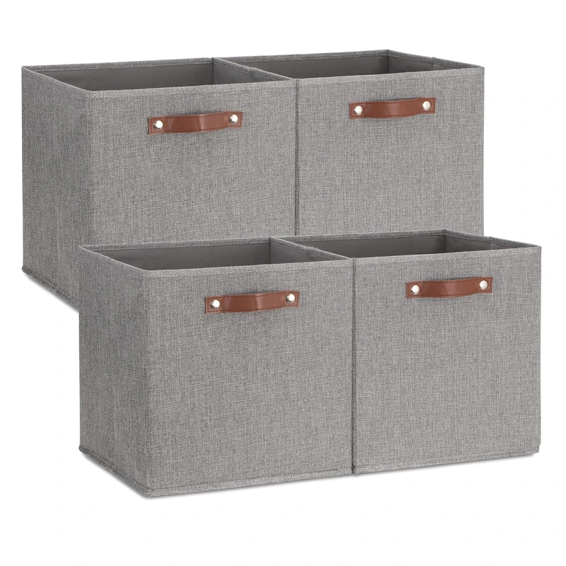 Temary Storage Cubes 13 x 13 Storage Boxes with Handles Cube Storage Bins for Home Office, Storage Baskets for organizing Toy Clothes, Collapsible Closet Organizers (Gray)