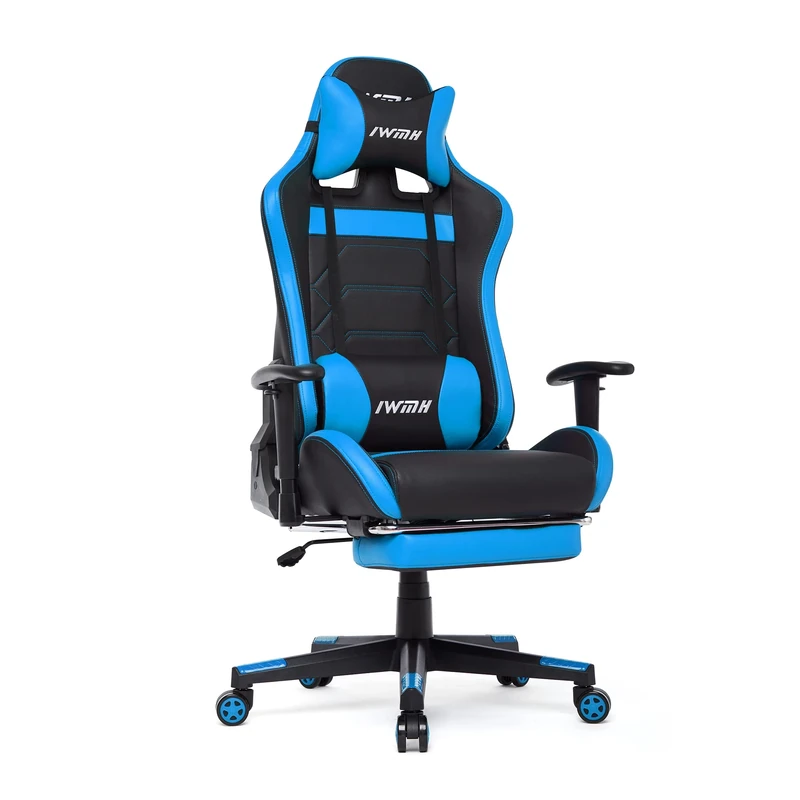IntimaTe WM Heart Gaming Chair, Ergonomic Racing Chair with Footrest, Adjustable Tilt 135°Reclining Computer Desk Chair, with Lumbar Support and Headrest (Blue)
