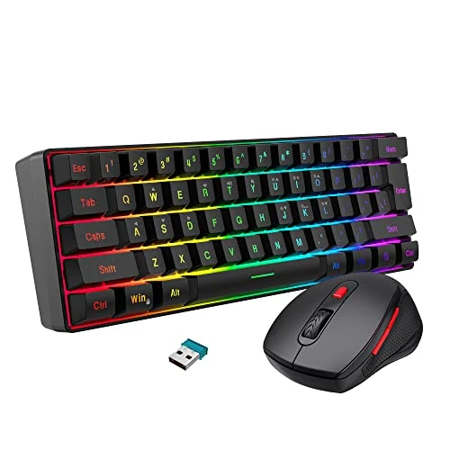 Snpurdiri 2.4G Wireless Gaming Keyboard and Mouse Combo, Include Mini 60% Merchanical Feel Keyboard, Ergonomic Design Wireless Mouse