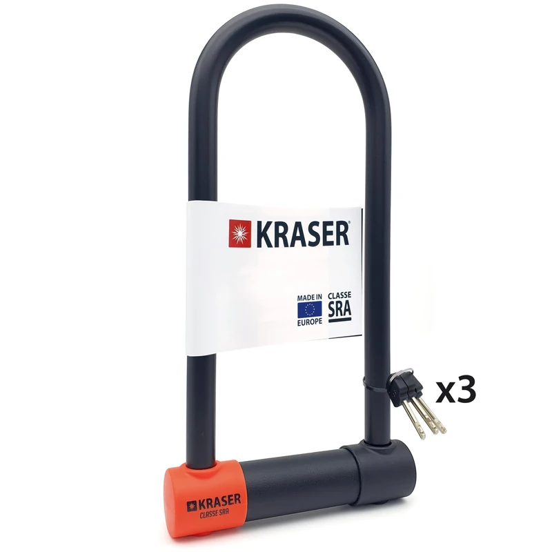KRASER KR120L Robust U Lock Motorcycle, SRA Approved, Tested High Security, 120x310mm/4.7x12.2in ø18mm/0.7 Shackle Double Locking, Anti-Pick Lock, Heavy Duty Anti Theft U Lock for Moto Scooter Ebike