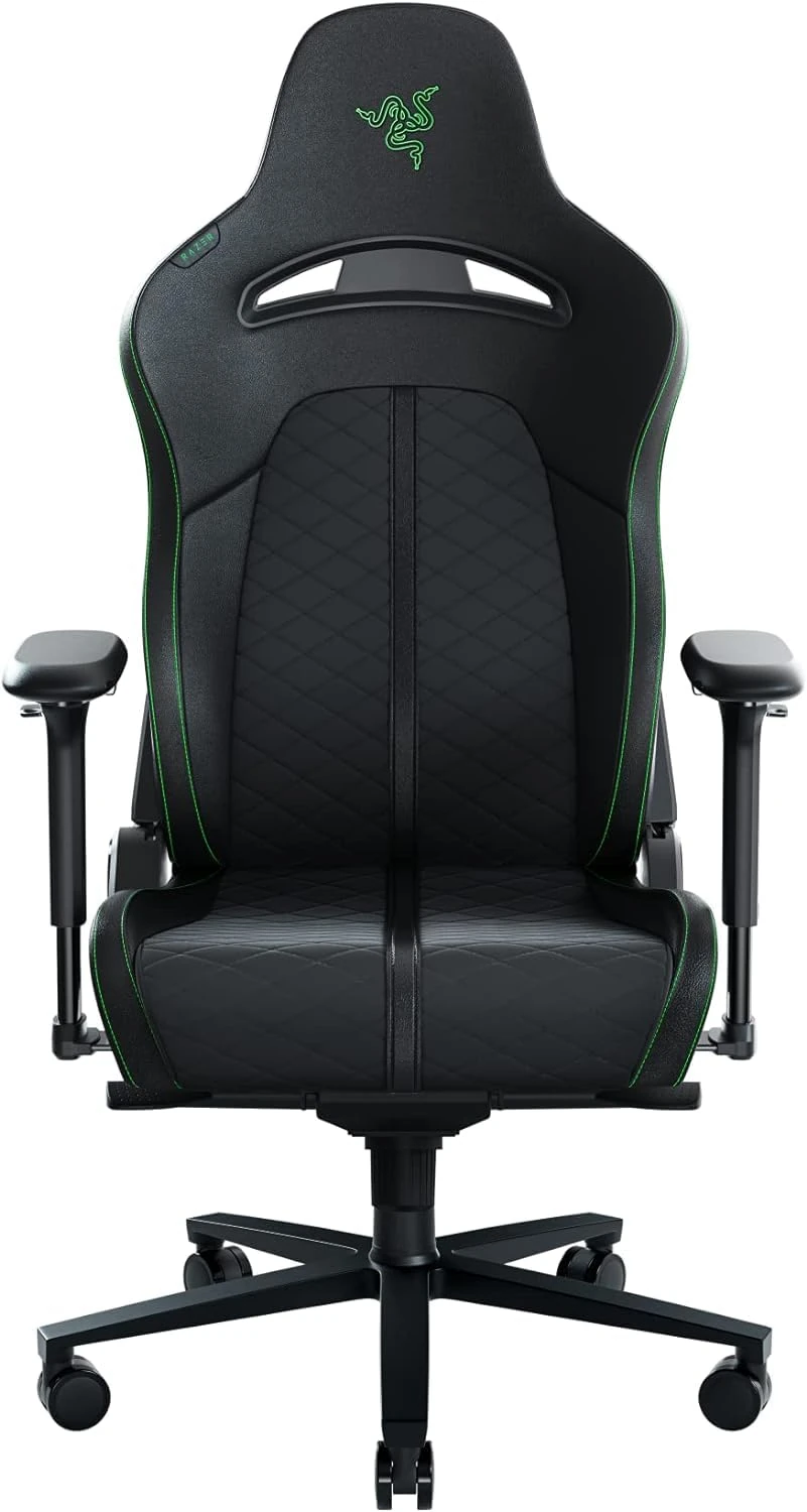 Razer Enki - Gaming chair with Integrated Lumbar Support (Desk/Office Chair, Multi-Layer Synthetic Leather, Foam Padding, Head Cushion, Height Adjustable) Green