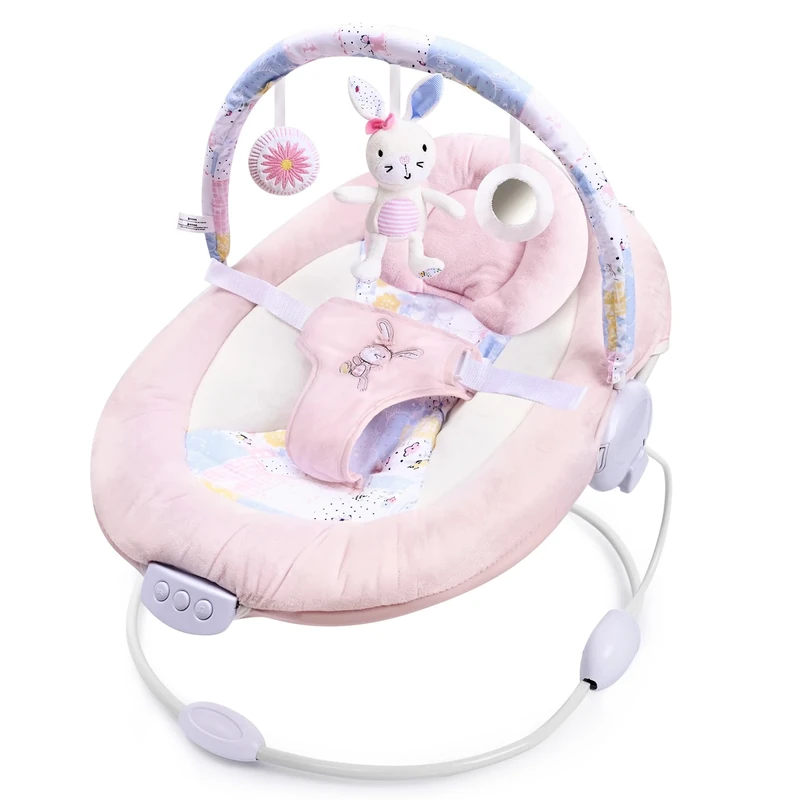 LADIDA Soft and Padded Baby Bouncer with Soothing Music and Vibration, Pretty Pink Rabbit Theme, Suitable for Newborns