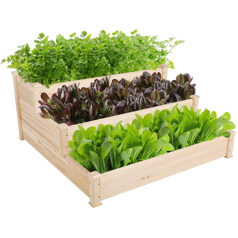 Yaheetech 1Pcs 3 Tier Wooden Raised Garden Bed, 120 x 230 x 56cm, Wood