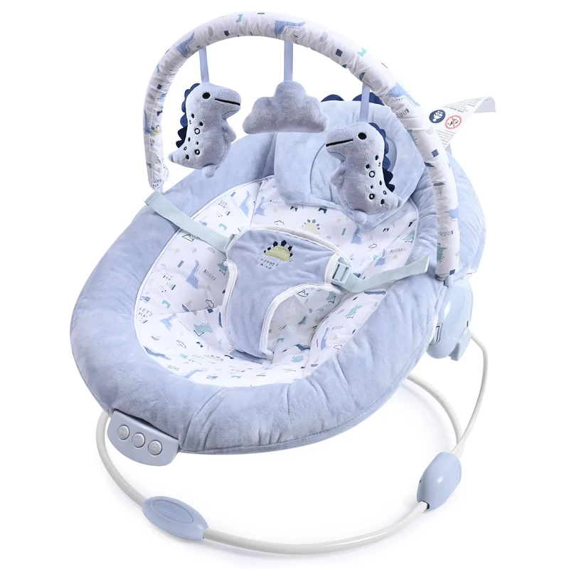LADIDA Soft Light Blue Baby Bouncer, Soothing Vibrations and Music, Removable Toy Bar with 3 Toys Suitable for Newborns