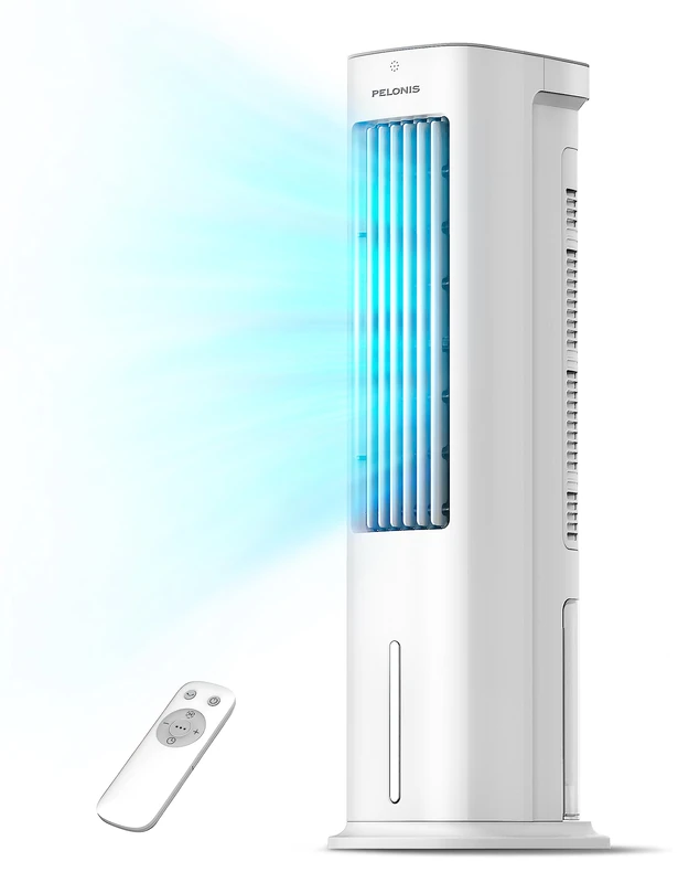 PELONIS 5L Air Cooler, Evaporative Air Cooler with Remote Control, 3 IN 1 Portable with Automatic Oscillation 3 Speeds and 7-Hour Timer, Fan and Humidifier for Home, 2 Ice Packs Included