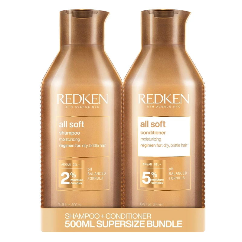 Redken All Soft Shampoo and Conditioner Set for Dry Hair, With Argan Oil, Intense Softness and Shine