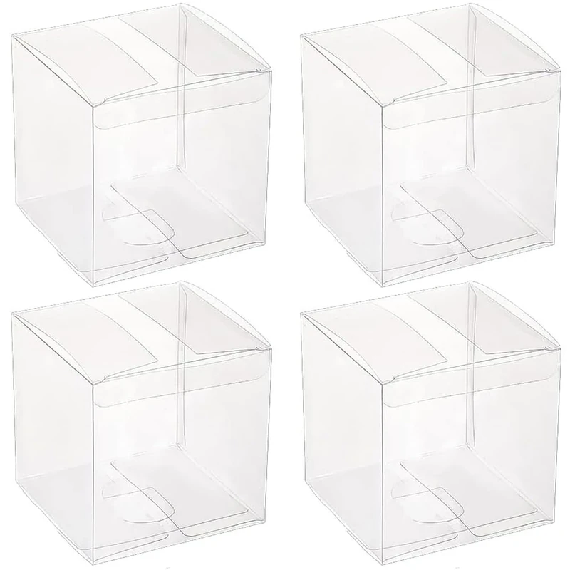 BENECREAT 10PCS Clear Gift Wrapping Boxes 10x10x10cm Square PET Favour Boxes with Protective Film for Wedding Souvenir