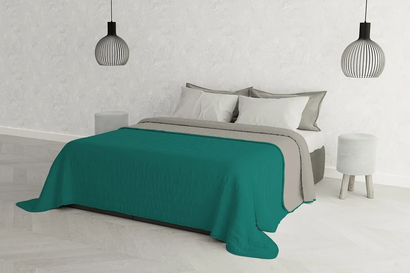 MB Home Italy “Elegant” Summer Quilt, 260x270 cm, Light Grey/Water Green