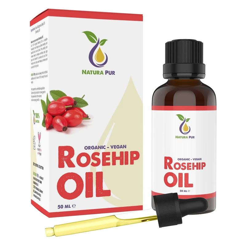 Rosehip Oil 50ml - 100% organic, cold pressed, vegan - Anti-aging Rose Hip Seed Oil for face, skin, body, hair, hands