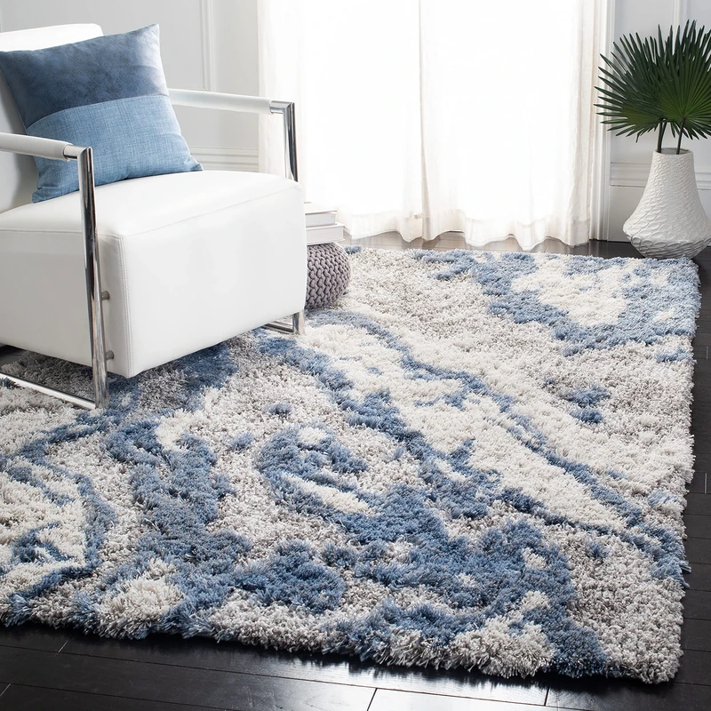 SAFAVIEH Shag Rug for Living Room, Dining Room, Bedroom - Horizon Shag Collection, Short Pile, in Grey and Blue, 183 X 274 cm