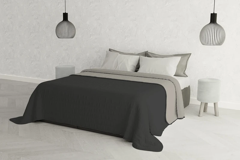 MB Home Italy “Elegant” Summer Quilt, 260x270 cm, Light Grey/Dark Grey
