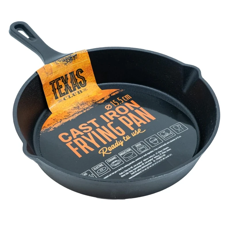 TEXAS CLUB Cast Iron Frying Pan with Metal Handle, 14cm Diameter