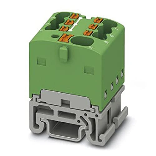 PHOENIX CONTACT PTFIX 4/6X1.5-NS15A GN Distribution Block, 500V Rated Voltage, 17.5A Rated Current, Push-in Connection, 7 Number of Connectors, 19mm Width, Green, Pack of 20