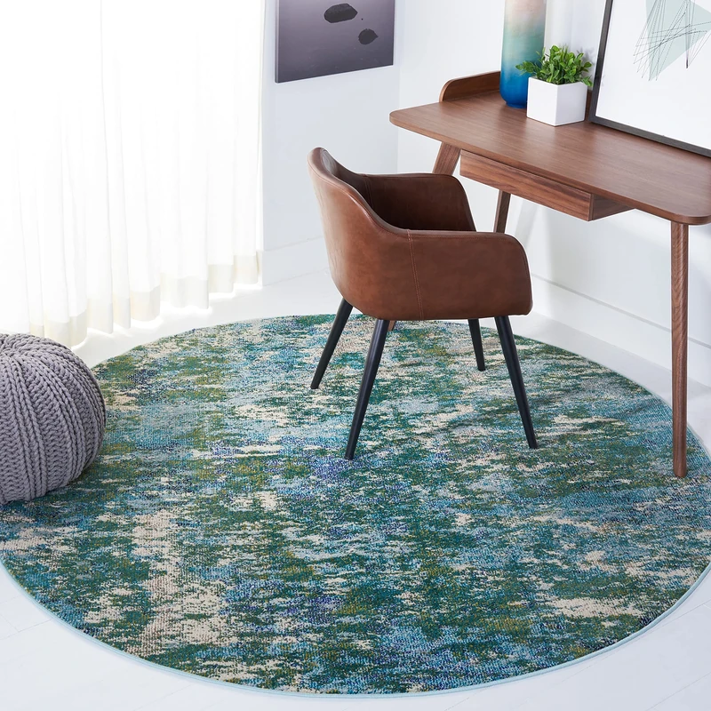 Safavieh Contemporary Rug for Living Room, Dining Room, Bedroom - Madison Collection, Short Pile, in Green and Turquoise, 201 X 201 cm