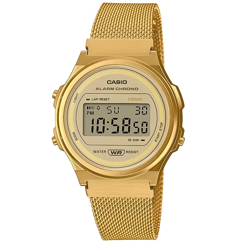 Casio Unisex 39.00mm Quartz Watch with Gold Digital dial and Gold Metal Bracelet Strap A171WEMG-9AEF