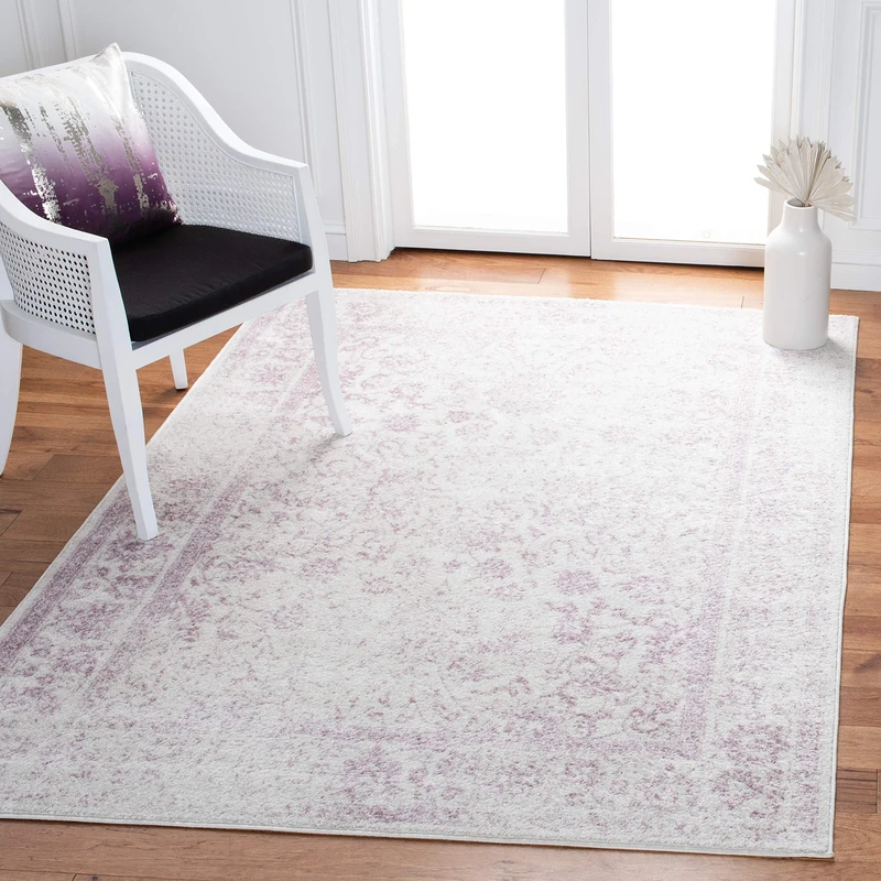Safavieh Distressed Rug for Living Room, Dining Room, Bedroom - Adirondack Collection, Short Pile, in Purple and Ivory, 122 X 183 cm