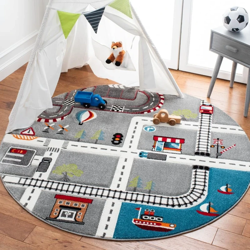 Safavieh Contemporary Rug for Living Room, Dining Room, Bedroom - Carousel Kids Collection, Short Pile, in Multicolored, 160 x 160 cm