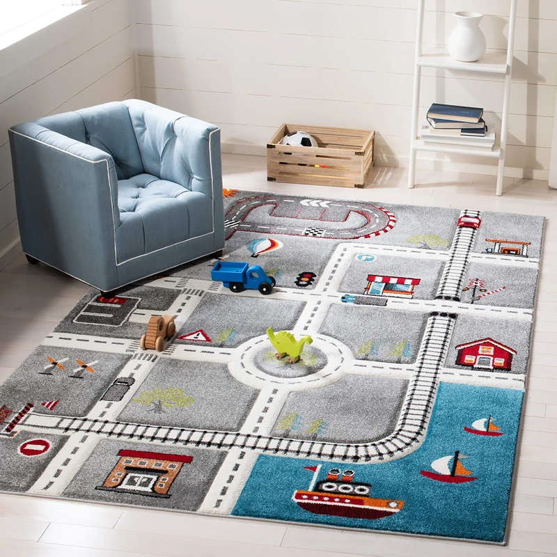 Safavieh Contemporary Rug for Living Room, Dining Room, Bedroom - Carousel Kids Collection, Short Pile, in Multicolored, 240 x 300 cm
