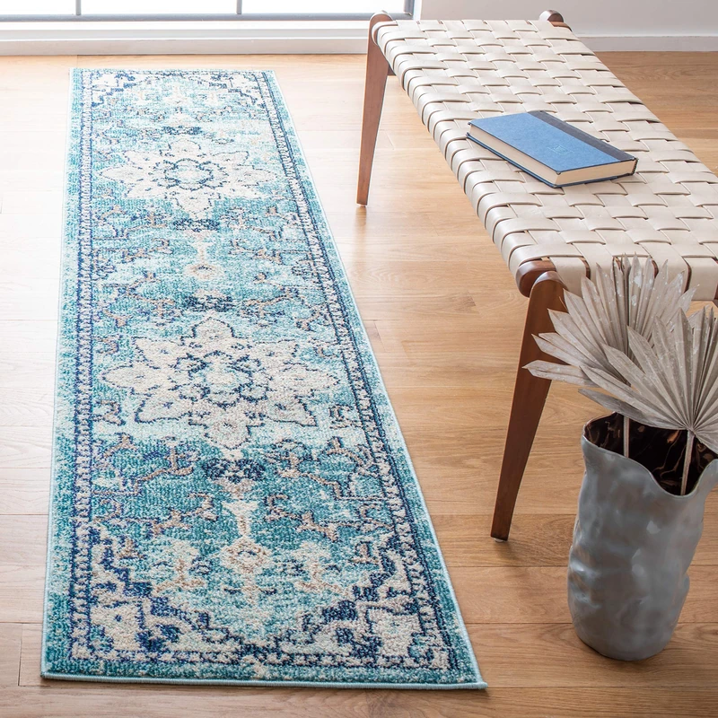 Safavieh Boho Rug for Living Room, Dining Room, Bedroom - Madison Collection, Short Pile, in Teal and Navy, 76 X 183 cm