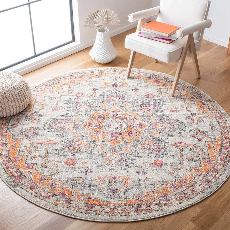 Safavieh Boho Rug for Living Room, Dining Room, Bedroom, Madison Collection, Short Pile, in Beige and Orange, 160 x 160 cm