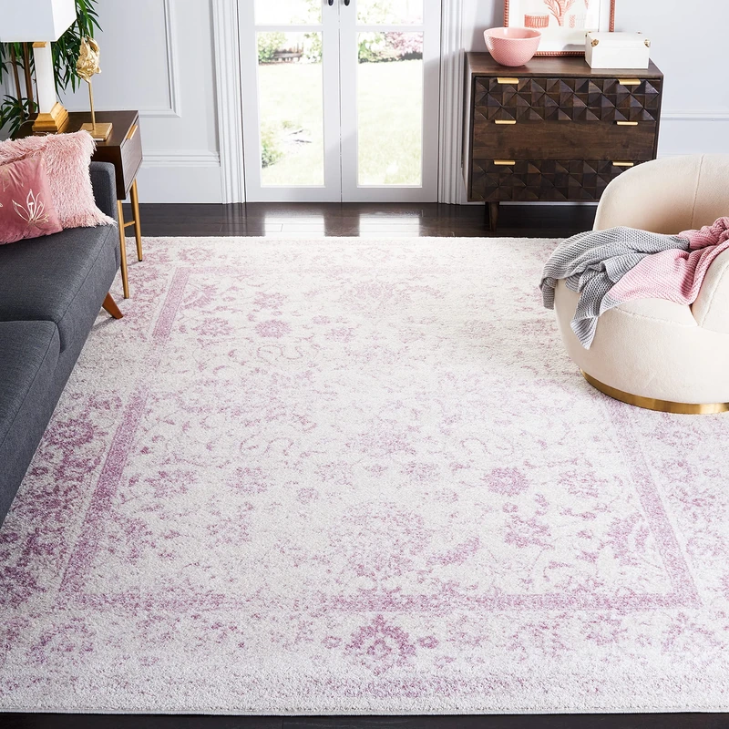 Safavieh Distressed Rug for Living Room, Dining Room, Bedroom - Adirondack Collection, Short Pile, in Purple and Ivory, 183 X 274 cm