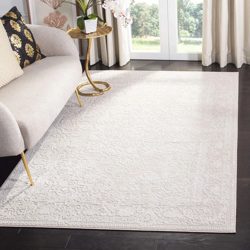 Safavieh Contemporary Rug for Living Room, Dining Room, Bedroom - Reflection Collection, Short Pile, in Cream and Ivory, 201 X 201 cm
