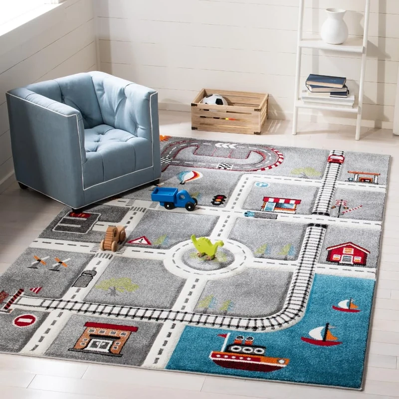 Safavieh Contemporary Rug for Living Room, Dining Room, Bedroom - Carousel Kids Collection, Short Pile, in Multicolored, 122 X 183 cm