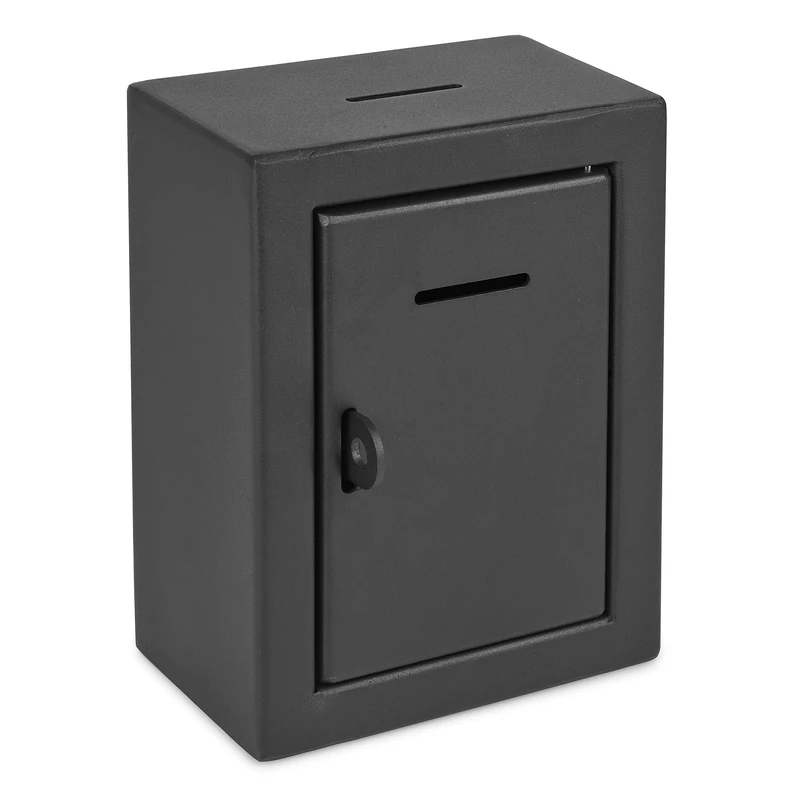 Classic Black Metal Box - Donation Box - Comment Box - Secure Collection Box - Ballot Box - Ticket Box - Easy Wall Mounting, Lock with Padlock (Not Included)