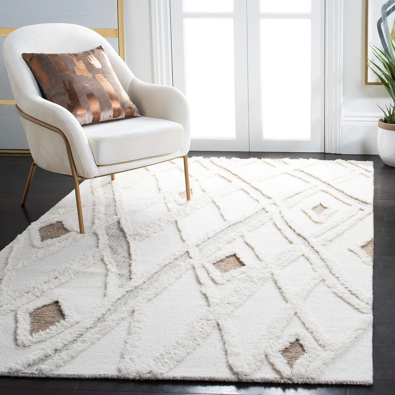 SAFAVIEH Boho Rug for Living Room, Dining Room, Bedroom - Casablanca Collection, Short Pile, in Ivory and Brown, 91 X 152 cm - Image 1