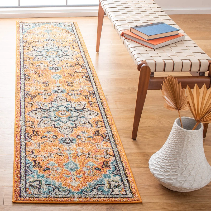 Safavieh Boho Rug for Living Room, Dining Room, Bedroom - Madison Collection, Short Pile, in Orange and Teal, 76 X 183 cm