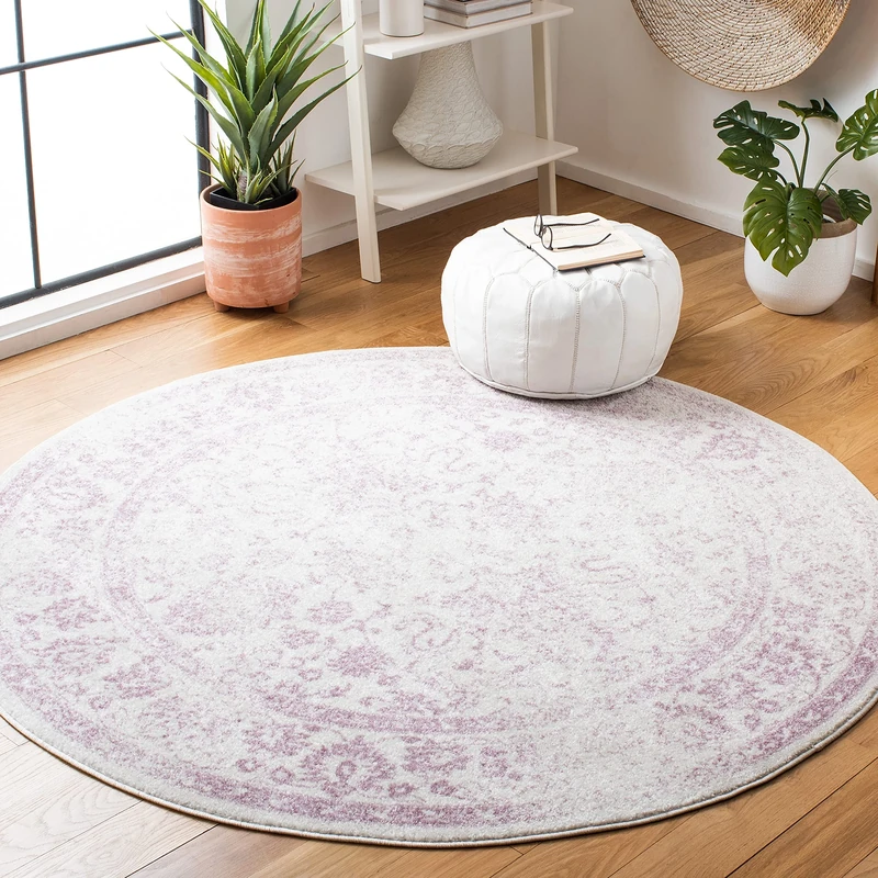 Safavieh Distressed Rug for Living Room, Dining Room, Bedroom - Adirondack Collection, Short Pile, in Purple and Ivory, 183 X 183 cm