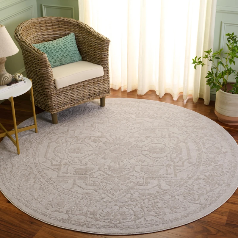 Safavieh Contemporary Rug for Living Room, Dining Room, Bedroom - Reflection Collection, Short Pile, in Creme and Ivory, 91 X 91 cm