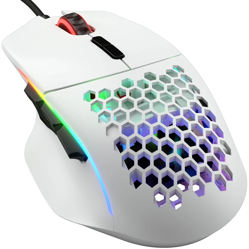 Glorious Gaming Model I Wired Gaming Mouse - 69g Superlight, 2 Swappable Buttons, RGB, PTFE Feet, 9 Programmable Buttons, Side Thumb Rest - White
