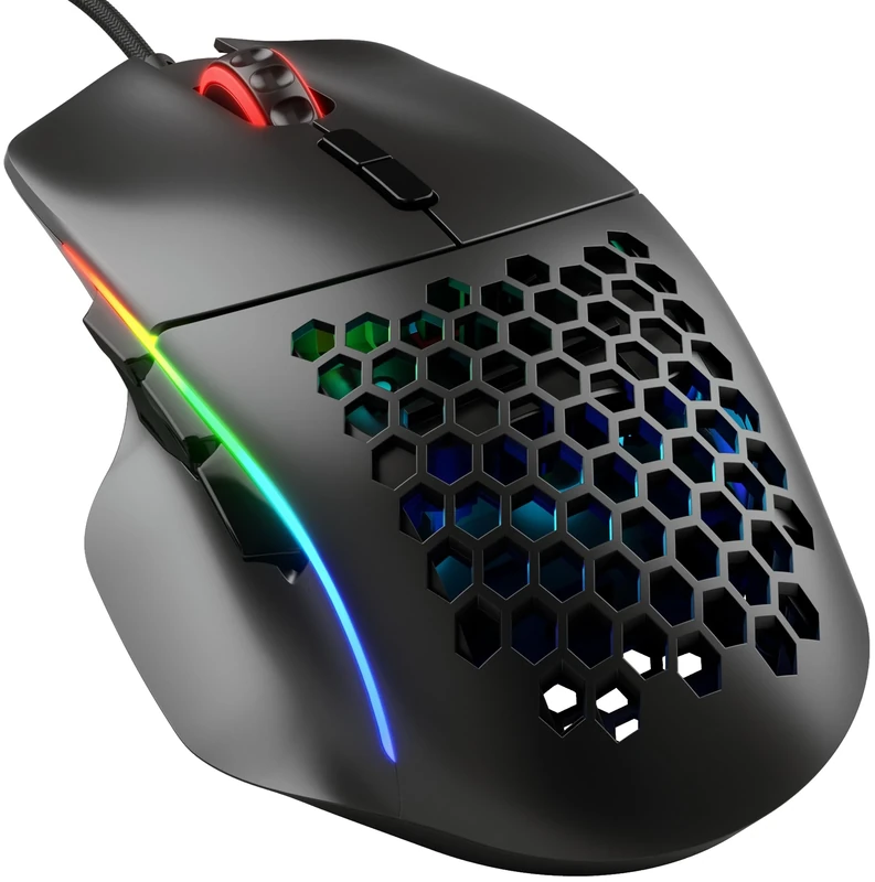 Glorious Gaming Model I Wired Gaming Mouse - 69g Superlight, 2 Swappable Buttons, RGB, PTFE Feet, 9 Programmable Buttons, Side Thumb Rest - Black