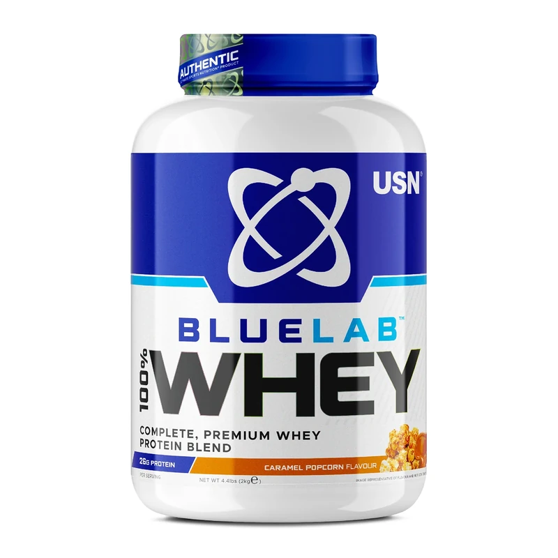 USN Blue Lab Whey Protein Powder: Caramel Popcorn - Whey Protein 2kg - Post-Workout - Whey Isolate - Muscle Building Powder Supplement With Added BCAAs